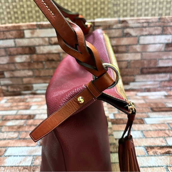 Dooney & Bourke Red and Brown Shoulder Bag with Structured Shape and Tassel - Picture 7 of 14